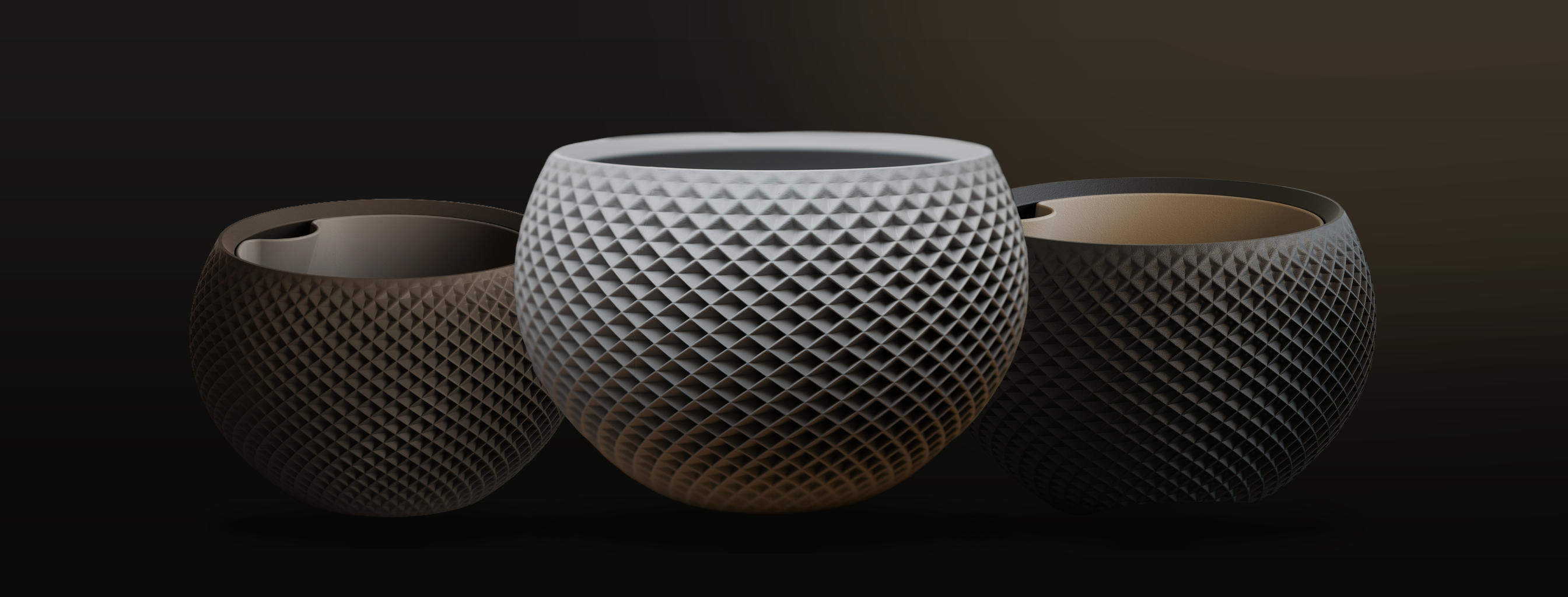 Rombo planters — Self-watering · a quilted diamond that plays with shadow